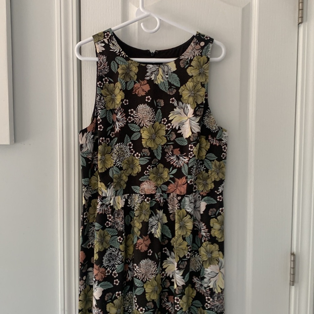LOFT Floral Boho Maxi Column DRESS size 14 summer vacation travel brown cottage - Picture 3 of 12